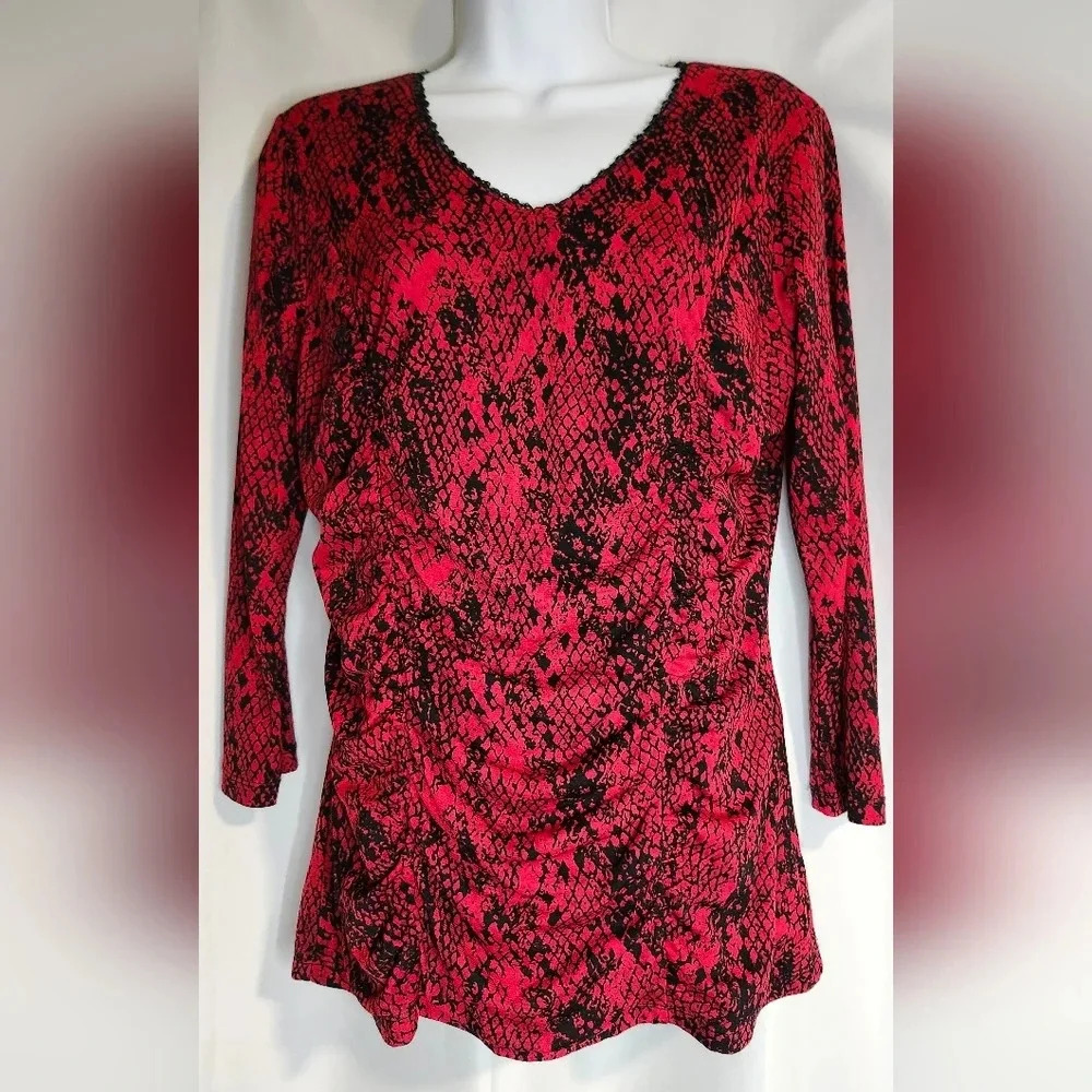 Red Black Snakeskin Womens Ruched Top Size M Whimsigoth Rocker  Y2K 90s Retro